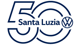 Logotipo comemorativo dos 50 anos da concessionária Volkswagen de Santa Luzia. Design azul com o logotipo da Volkswagen.