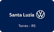 Logotipo da concessionária Santa Luzia Volkswagen, Torres - RS, em fundo azul escuro.