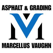 Marcellus Vaughn Asphalt & Grading logo with blue and black stylized MV initials