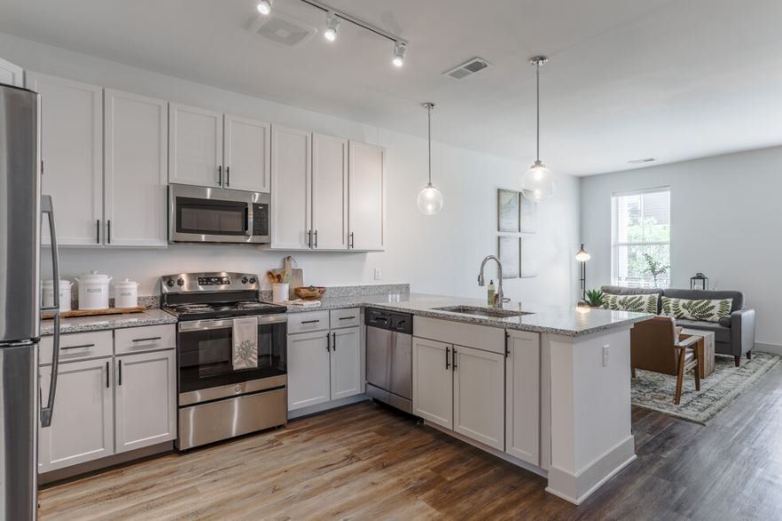 Kitchen with stainless steel appliances