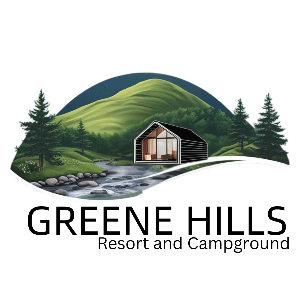 The logo for greene hills resort and campground