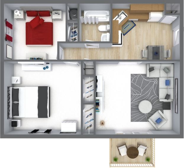 A floor plan of a house with a bedroom and a living room