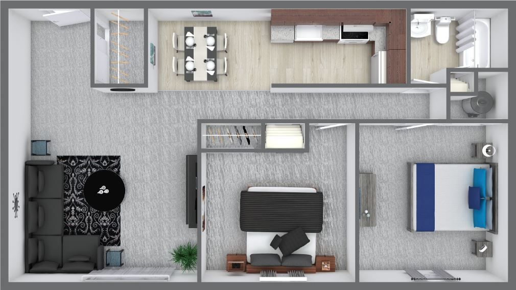 An aerial view of a floor plan of a house.