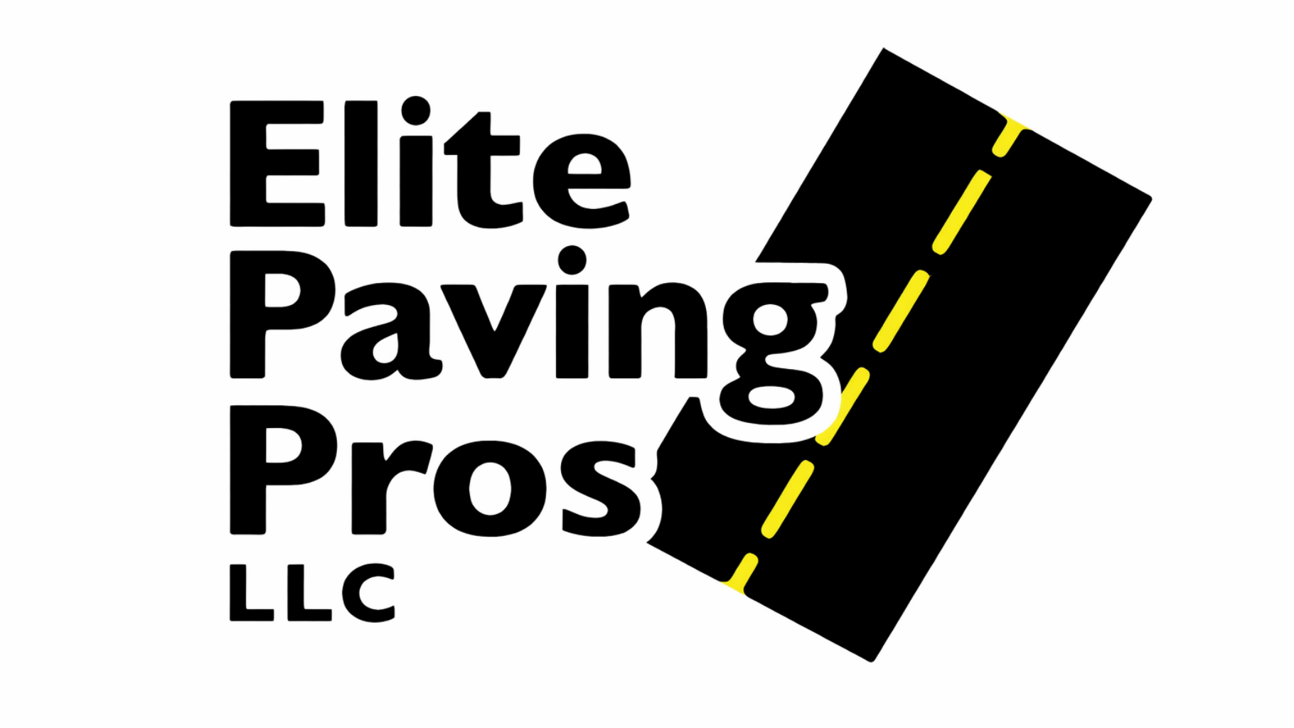 Logo for Elite Paving Pros LLC; black text and angled asphalt road graphic with yellow lines.