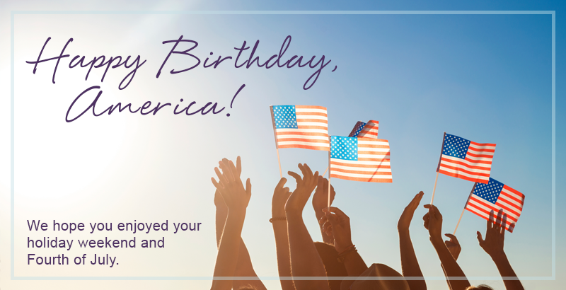People raising hands with American flags against a blue sky, text: 