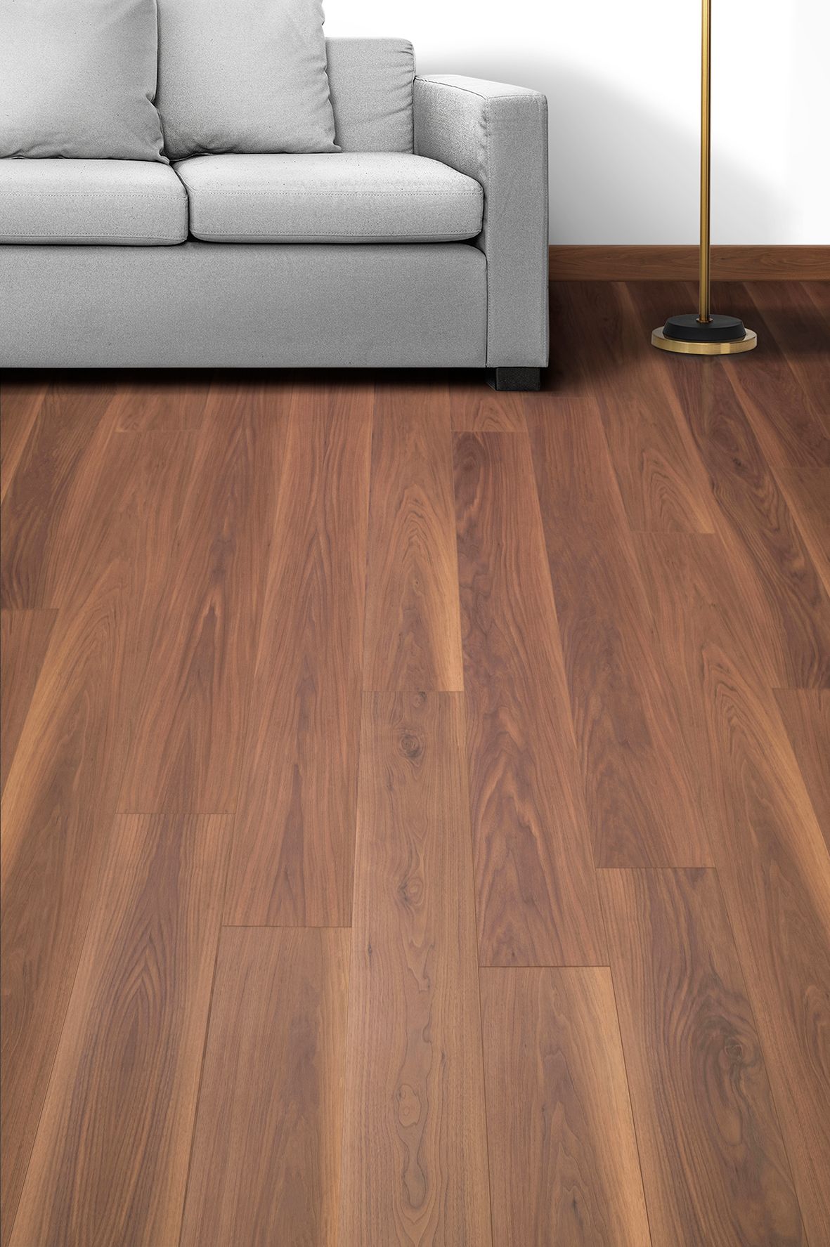 Foto del piso de madera SPC en acabado Mystic Tzalam en formato Lineal en una recámara con mobiliario