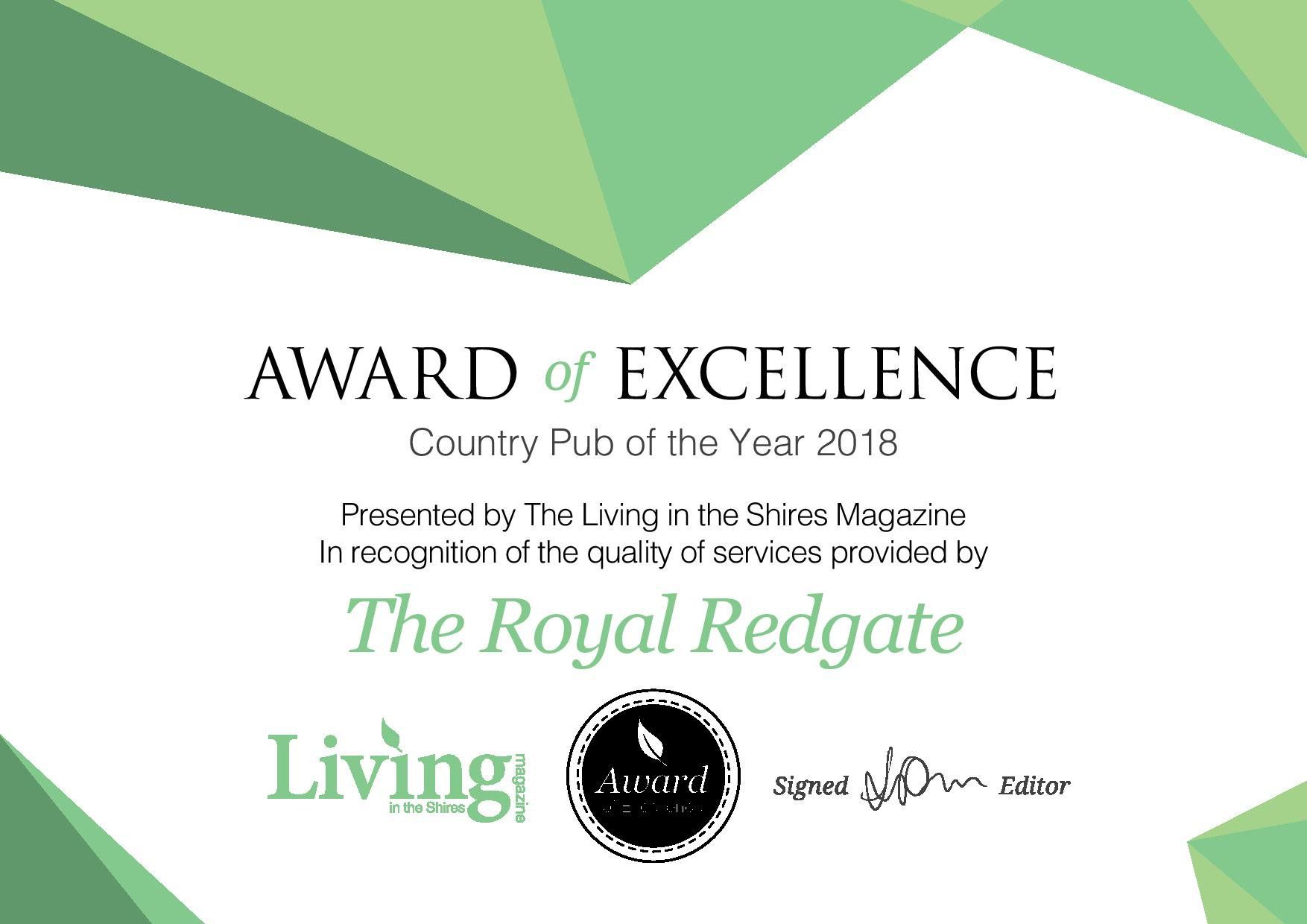 Pub Food Award of Excellence 2018
