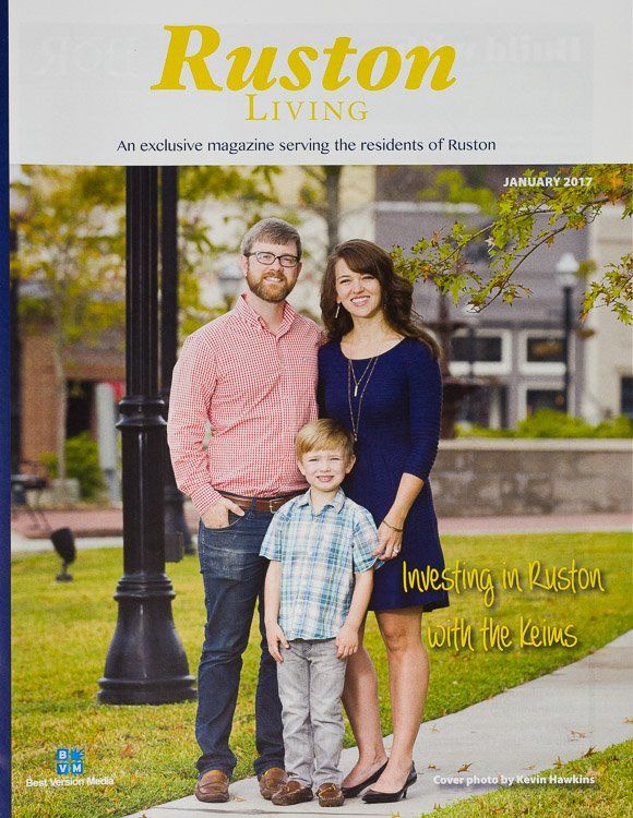 The cover of a ruston living magazine shows a family standing on a sidewalk