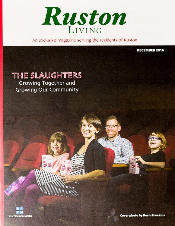The cover of a ruston living magazine shows a family watching a movie