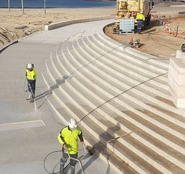 Koombana Bay Foreshore Construction, curved exposed aggregate stairs (Ertech Pty Ltd)