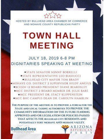 A poster for a town hall meeting on july 18 , 2019
