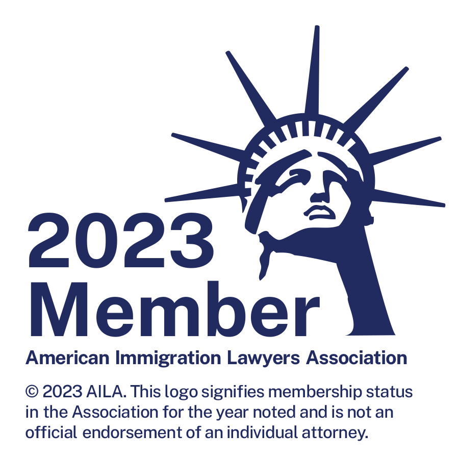 The logo for the american immigration lawyers association shows the statue of liberty.