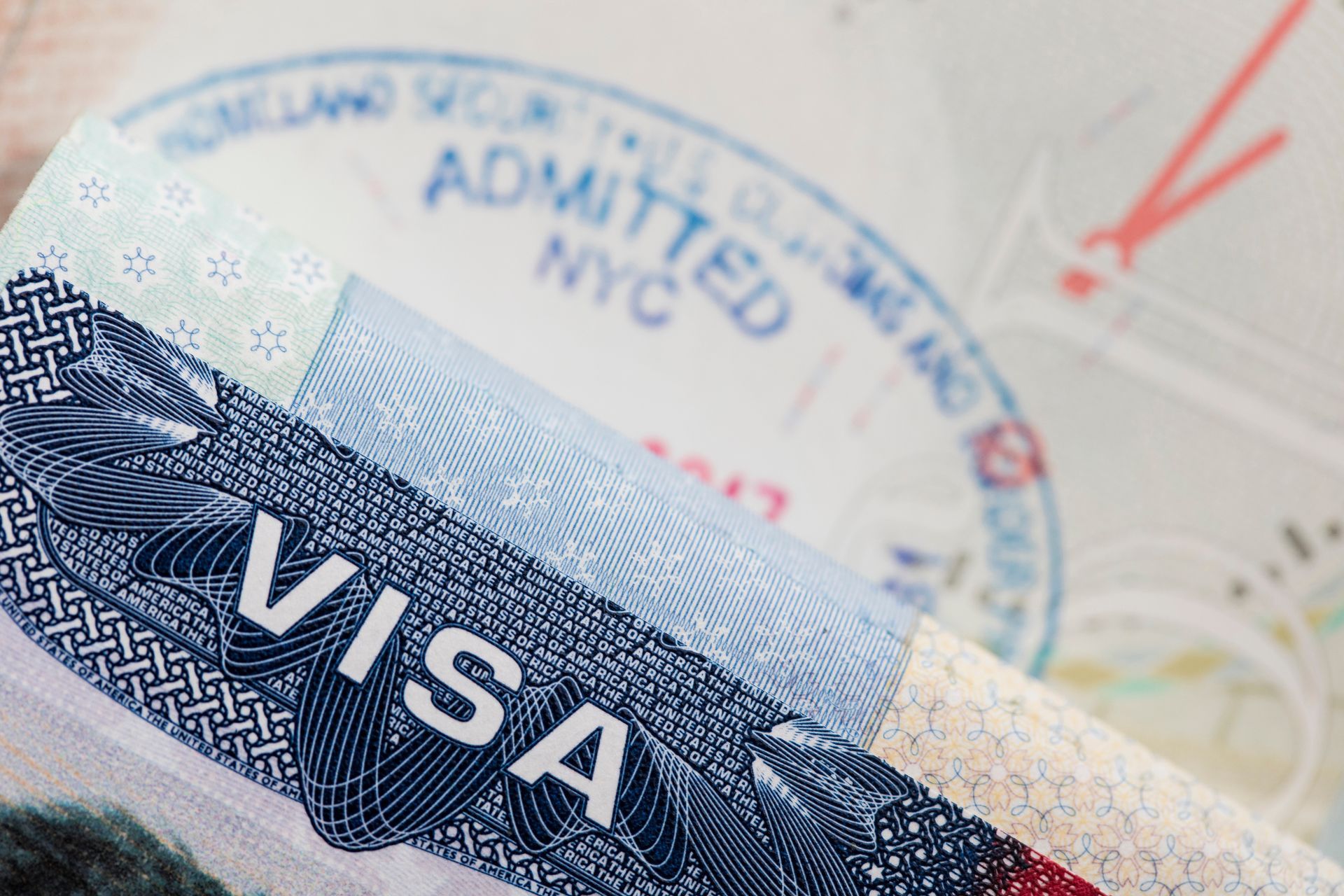 Close-up of U.S. visa stamp symbolizing E-2 Visa attorney services in Orlando, Florida.