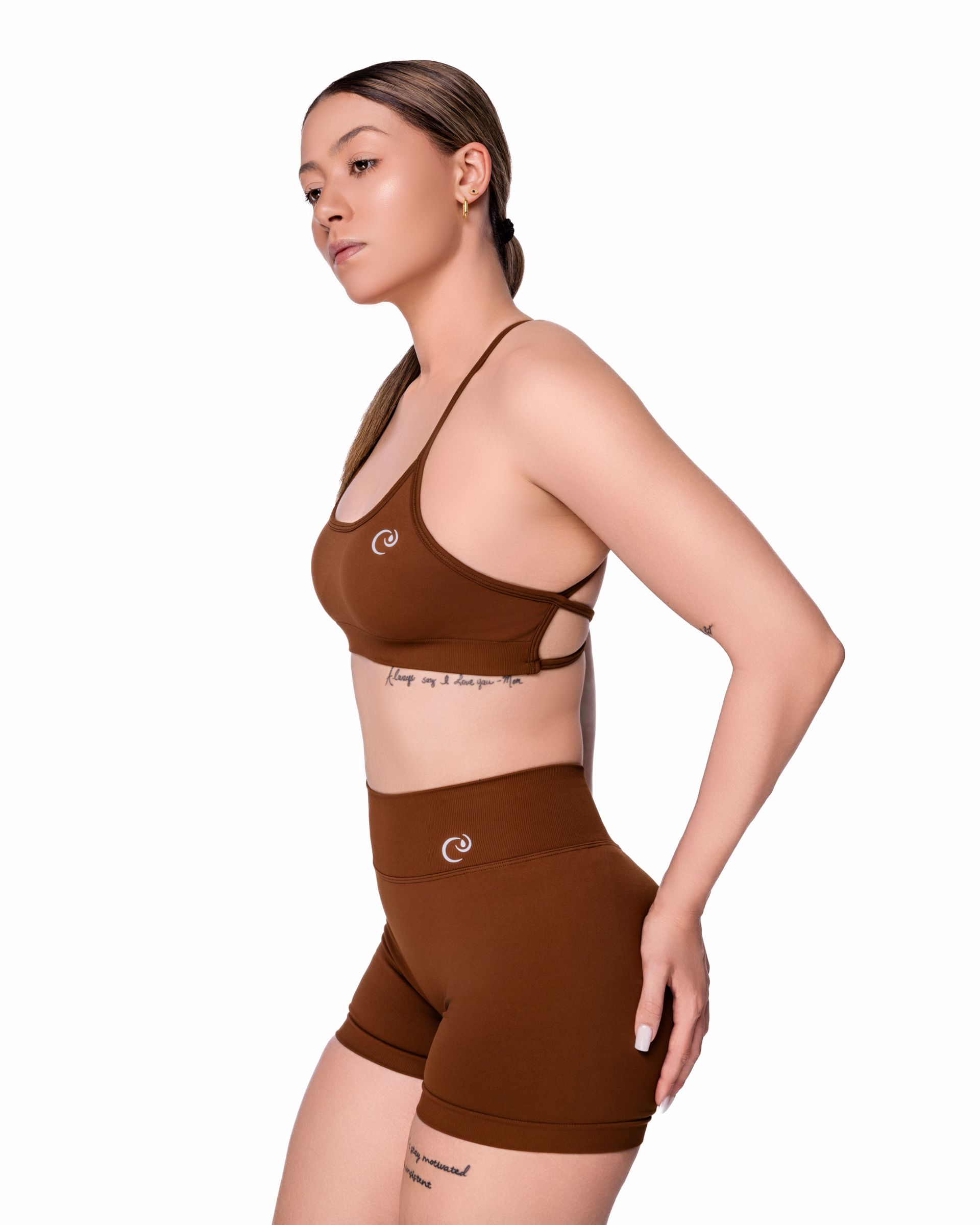 BROWN V BACK SCRUNCH SHORTS