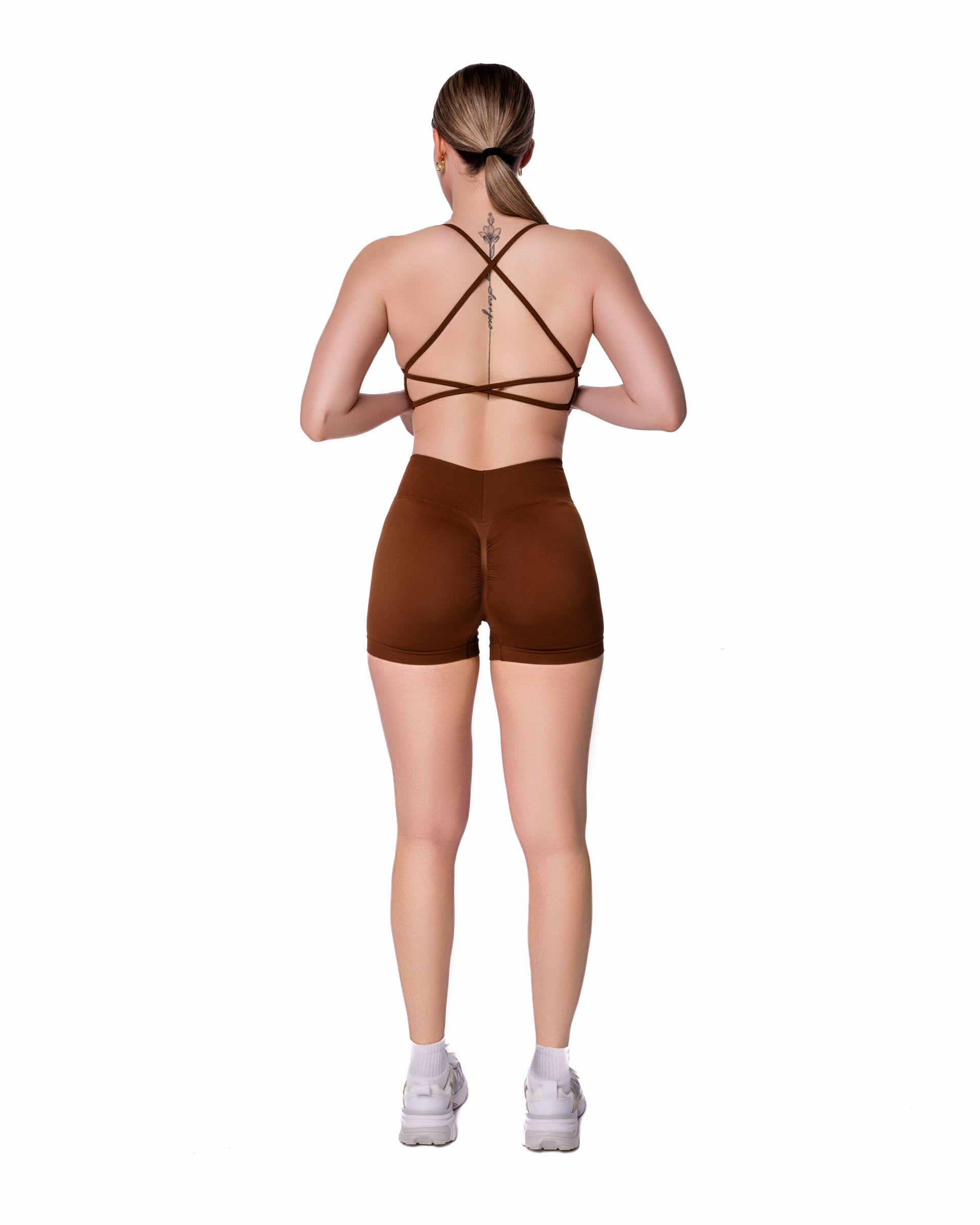 BROWN SEAMLESS KNIT STRAPPY BRA