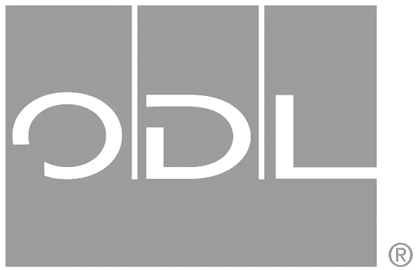 ODL logo in white letters, within three vertical grey rectangles; the letter "O" partially cut.