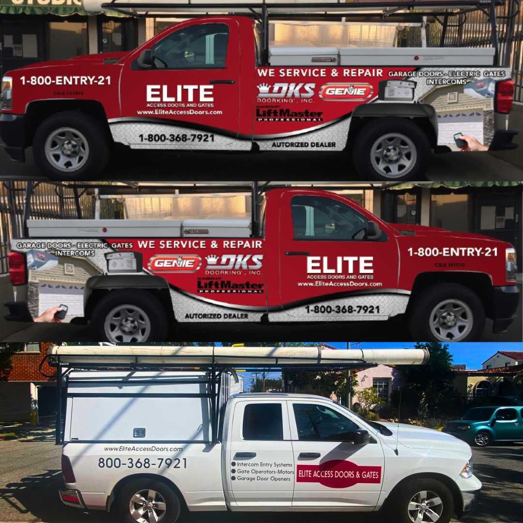 an image that shows trucks from Elite Access Doors and Gates