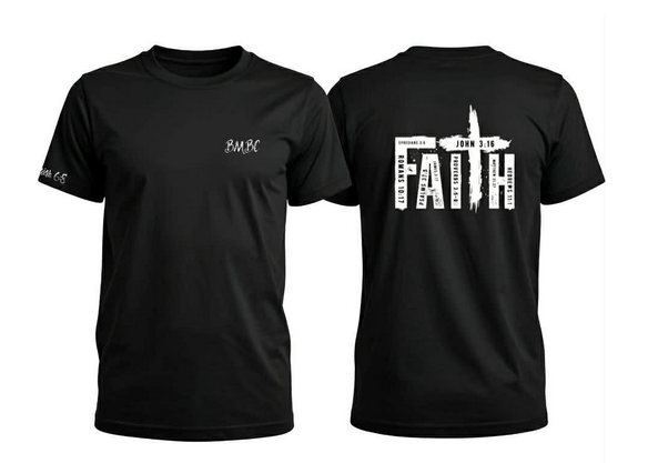 black tshirt with faith written in white
