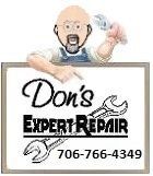 The logo for don 's expert repair shows a man holding a wrench.