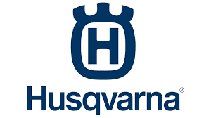 The husqvarna logo is blue and white and has a crown on it.