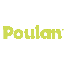 A yellow logo for poulan on a white background.