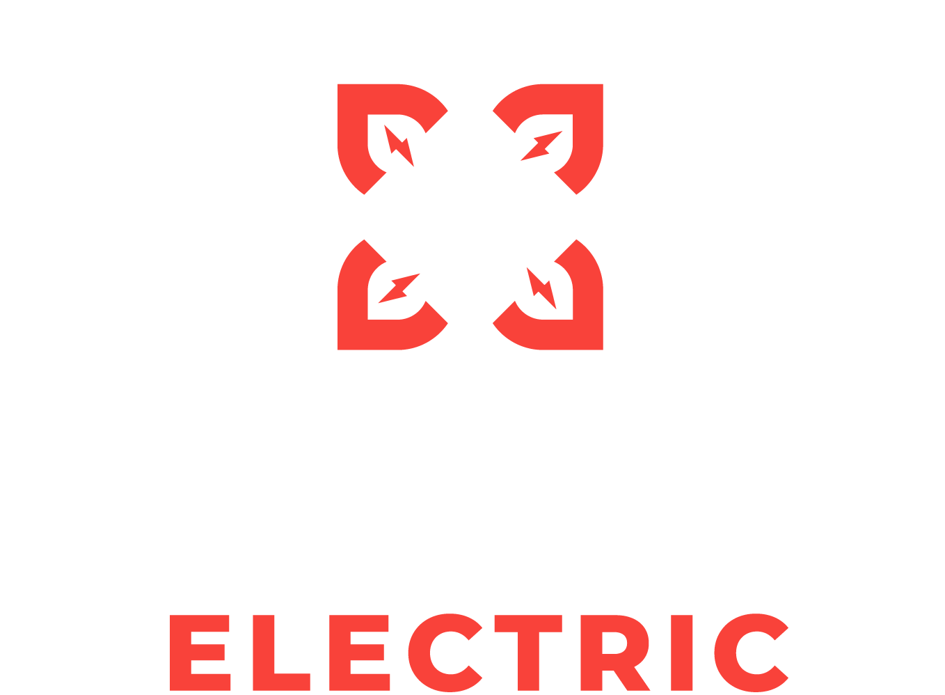 A red and white logo for electric with a white background.
