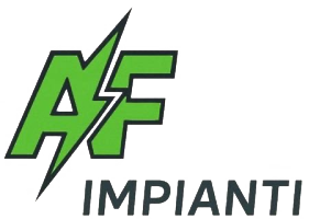 Logo AF Impianti con lettere stilizzate verdi e nere e un fulmine.