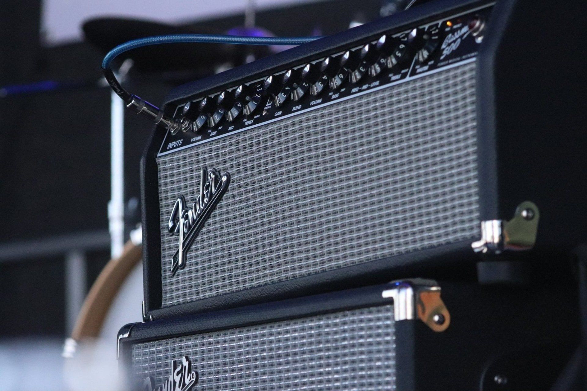 Two fender amplifier stacked on top of each other