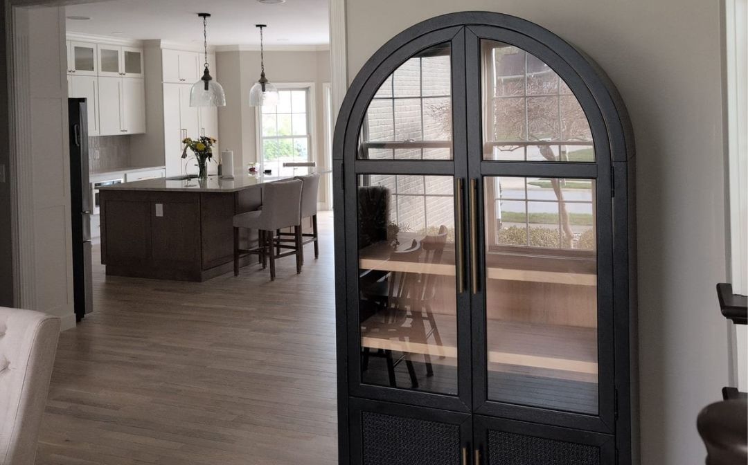 custom built-in bookshelf and upgraded kitchen