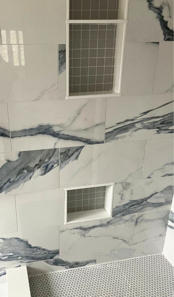 custom tile shower with marble wall tiles