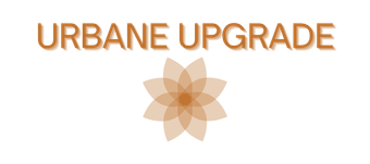 A logo for urbane upgrade with a flower in the middle