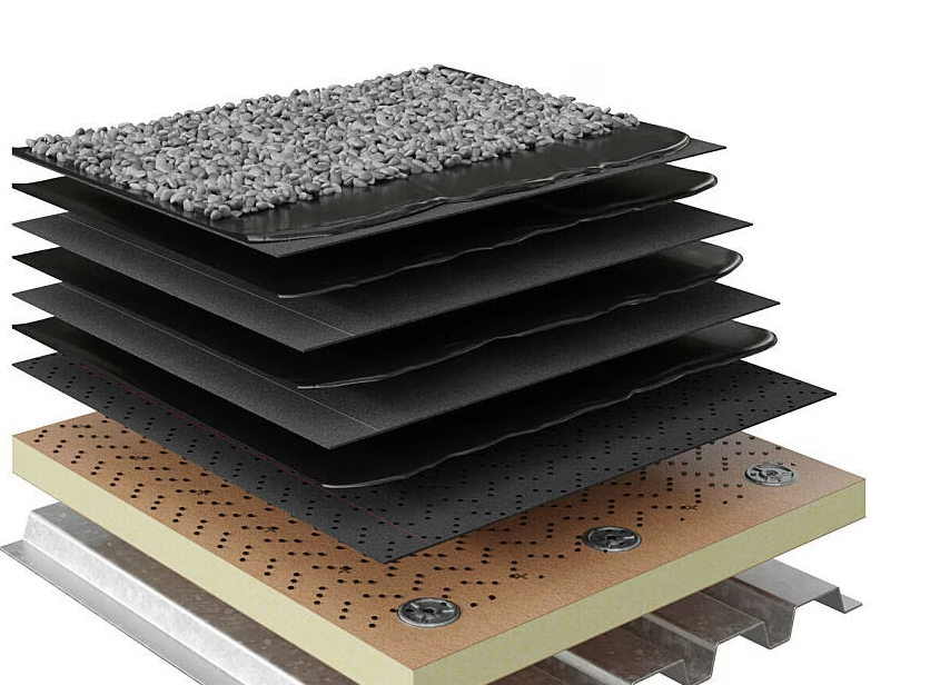 The layers of a roof are stacked on top of each other.