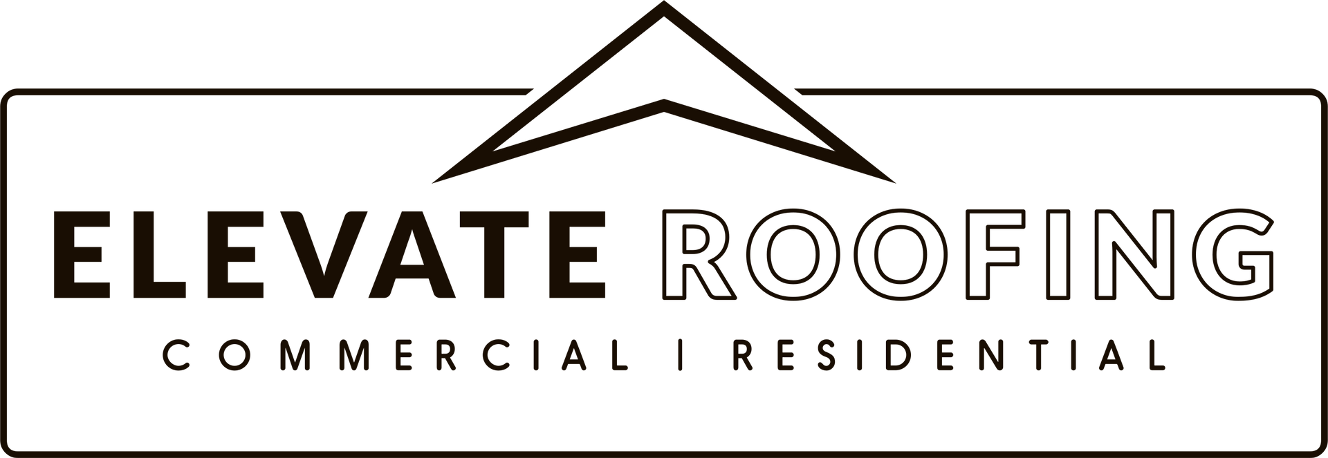 A black and white logo for elevate roofing commercial and residential.