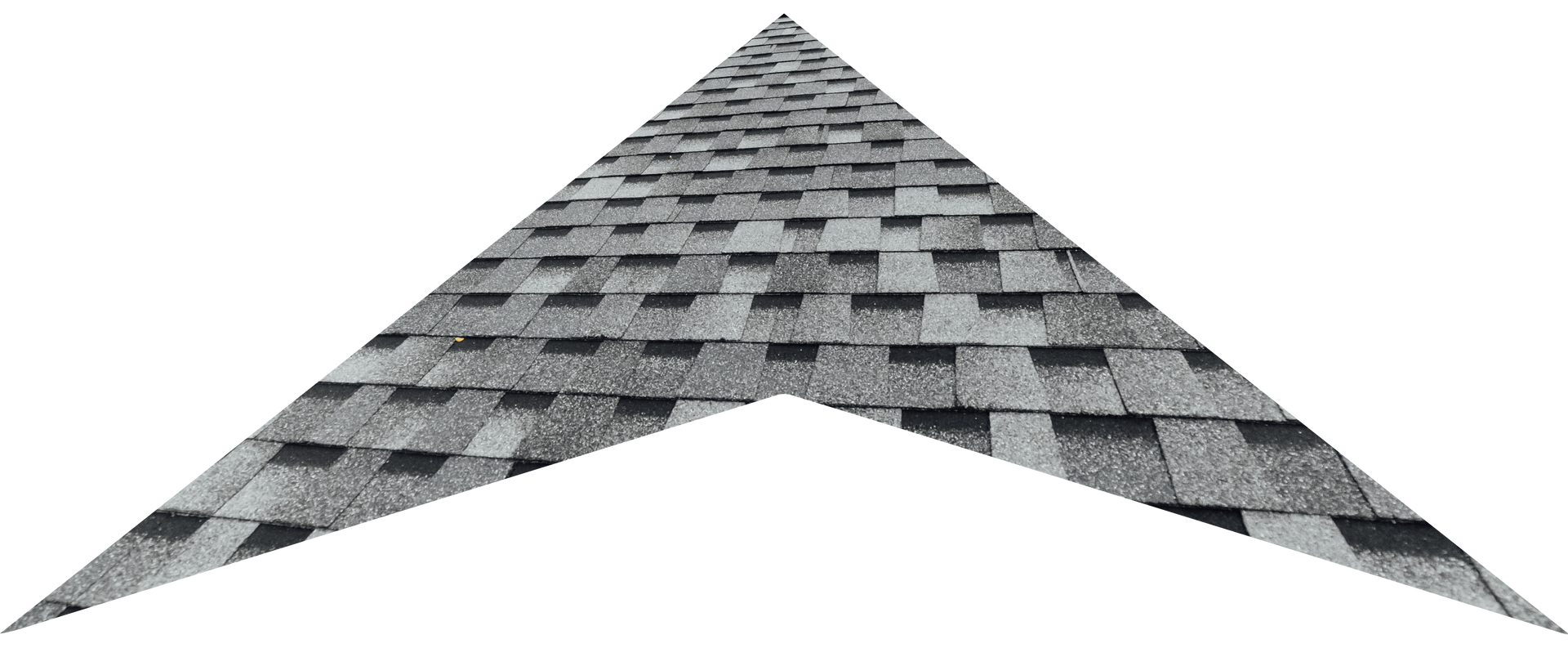 A black and white drawing of a roof with shingles in the shape of an arrow.