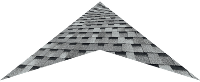 A black and white drawing of a roof with shingles in the shape of an arrow.