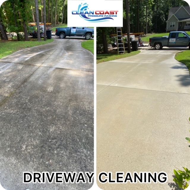 Man in Yellow Rain Boots and Work Uniform Pressure Washing Concrete Tiles of the Driveway to His House Behind the Closed Yard Entrance Gate. Home Surroundings Maintenance Theme.