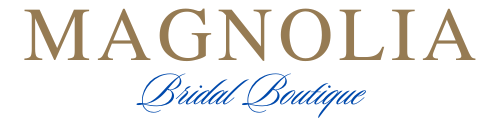 Magnolia Bridal Boutique logo with gold text "MAGNOLIA" above blue cursive "Bridal Boutique."