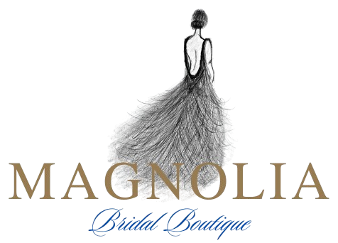 The logo for magnolia bridal boutique shows a woman in a long dress.