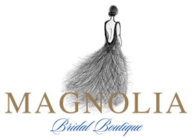 The logo for magnolia bridal boutique shows a woman in a long dress.