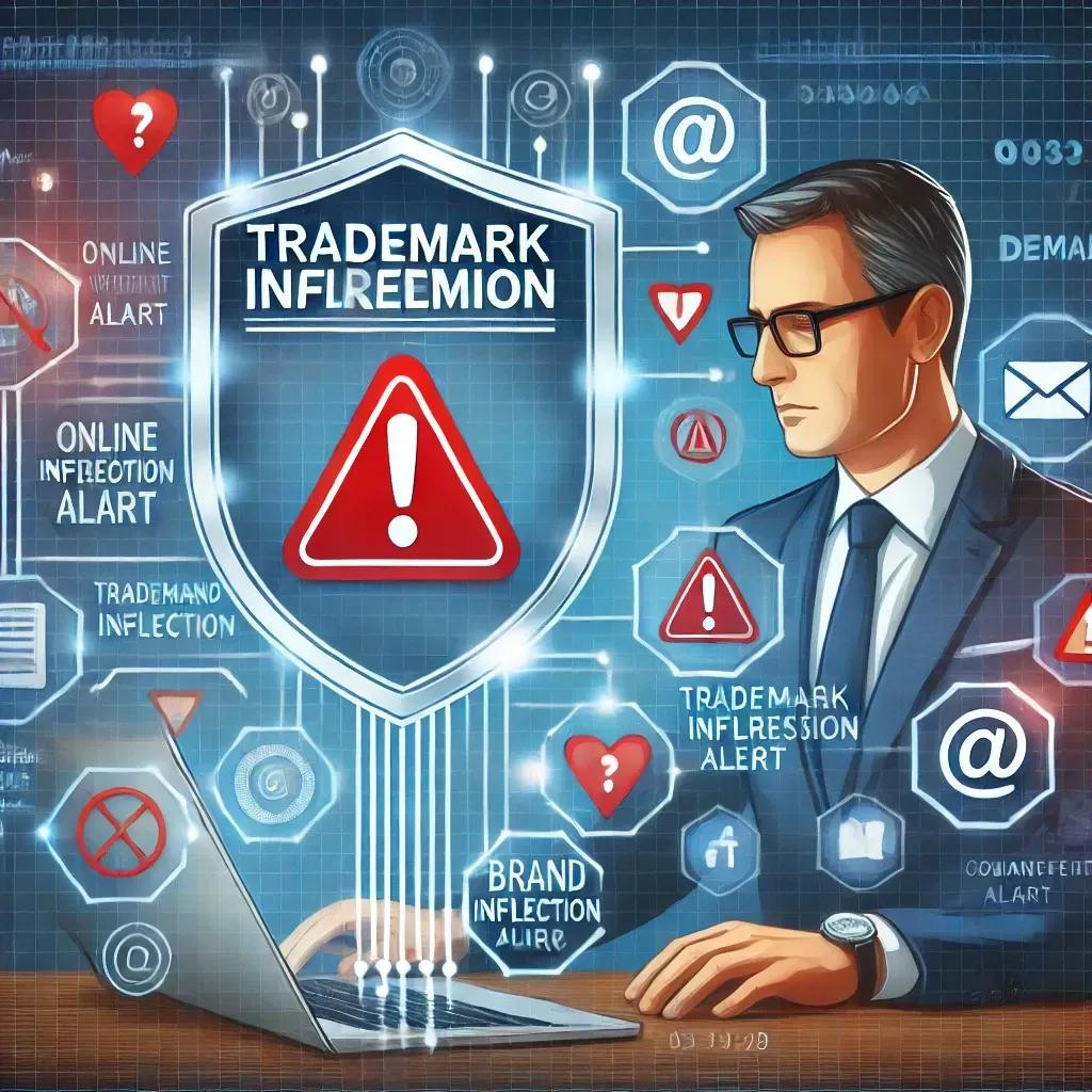 A digital illustration of a business professional analyzing a large computer screen displaying a bold red