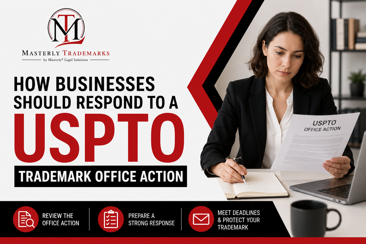 Trademark attorney preparing a USPTO office action response