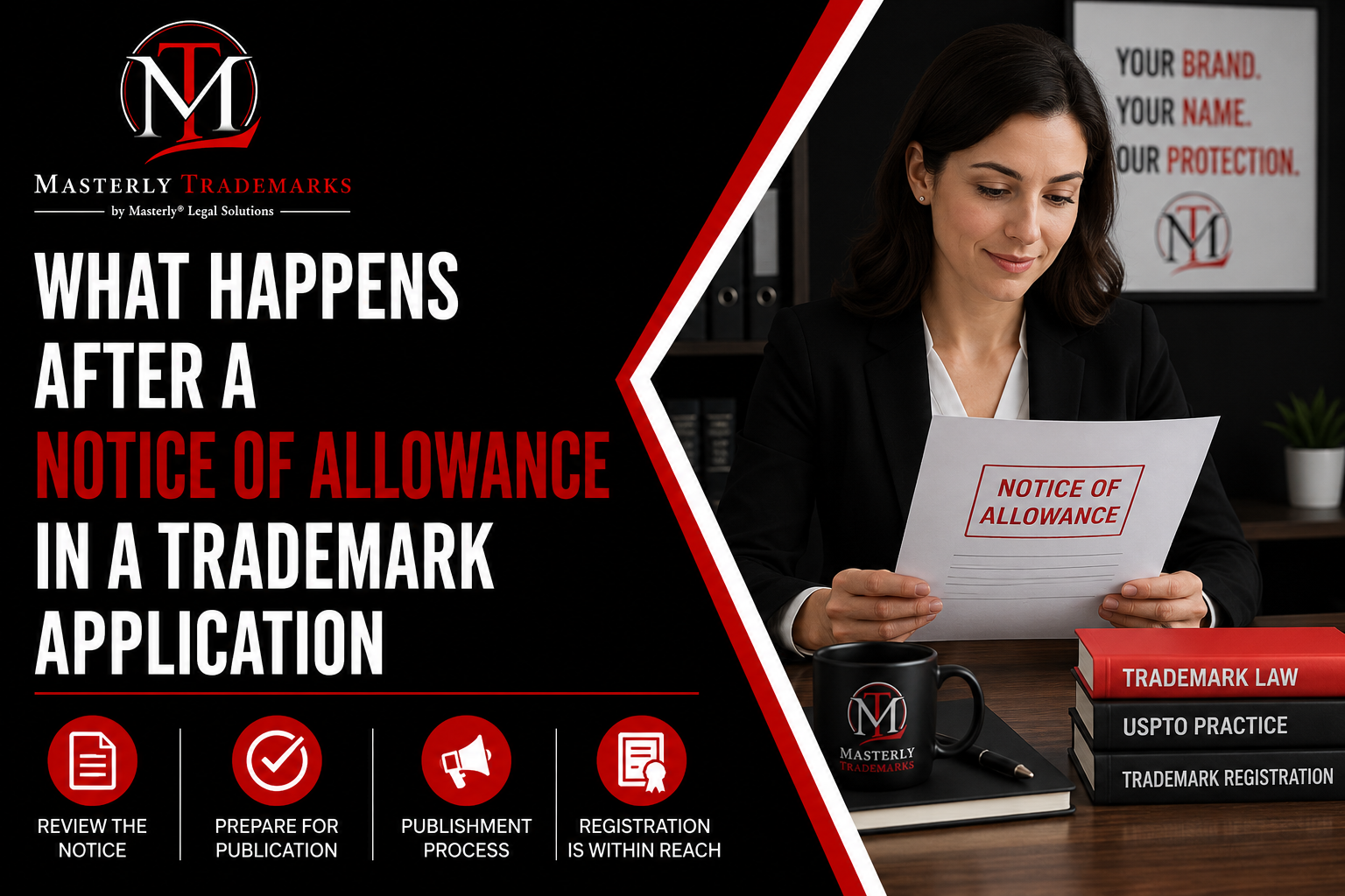 Trademark attorney reviewing a Notice of Allowance from the USPTO
