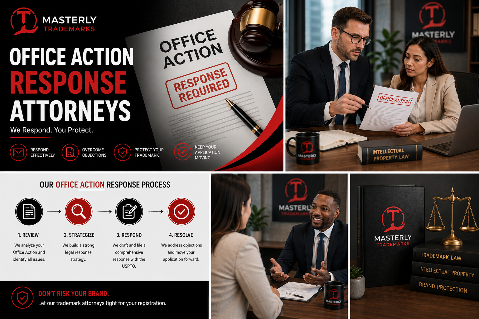 Trademark attorney reviewing an office action.