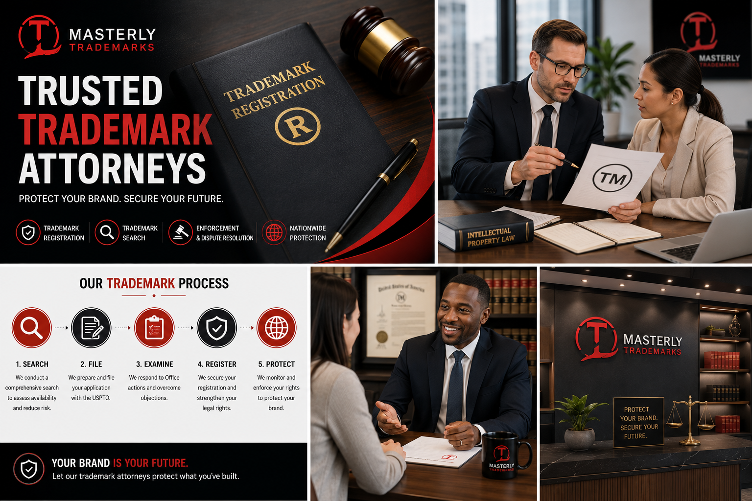 Trademark attorney consulting with a business owner.