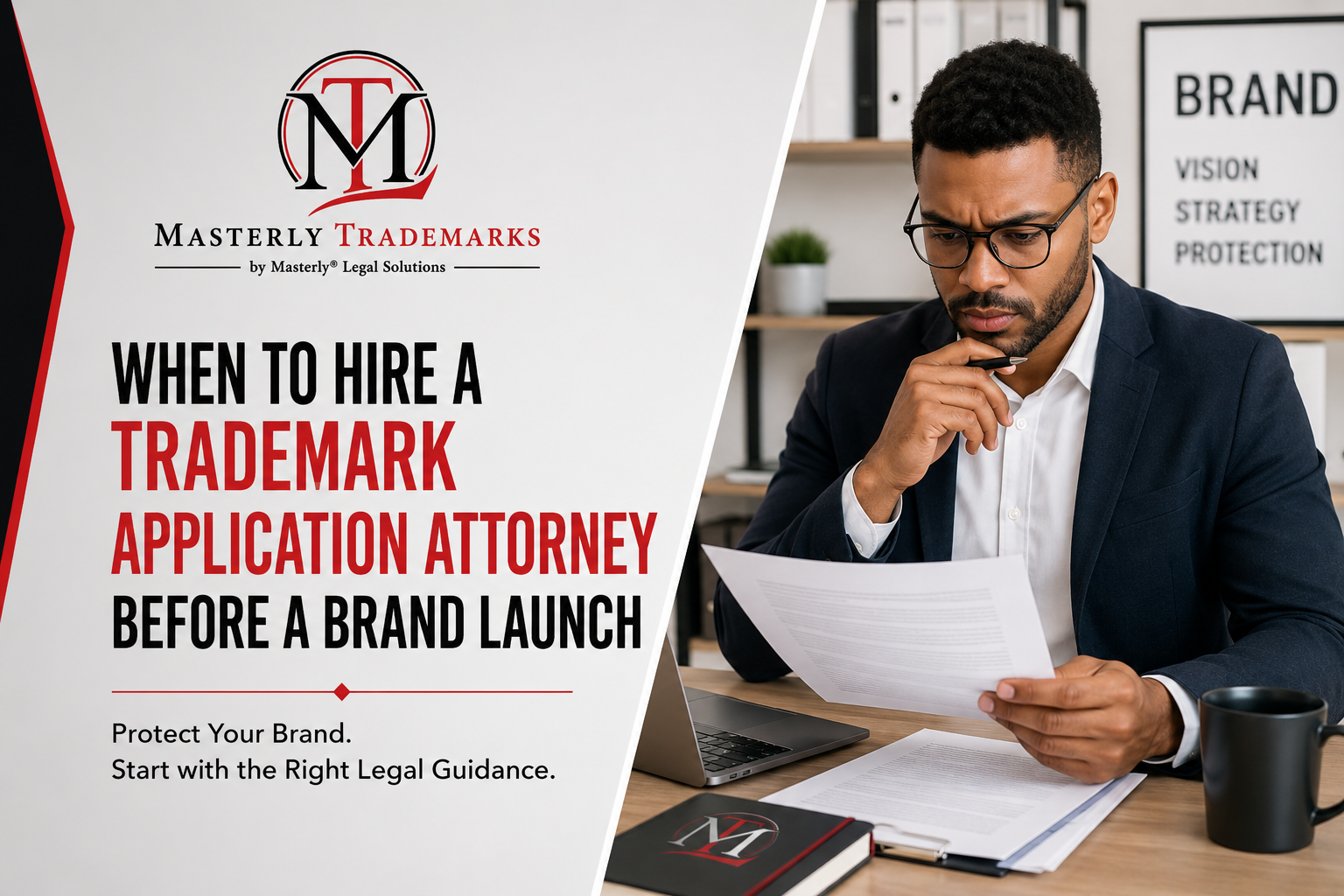 Trademark application attorney reviewing USPTO trademark filing