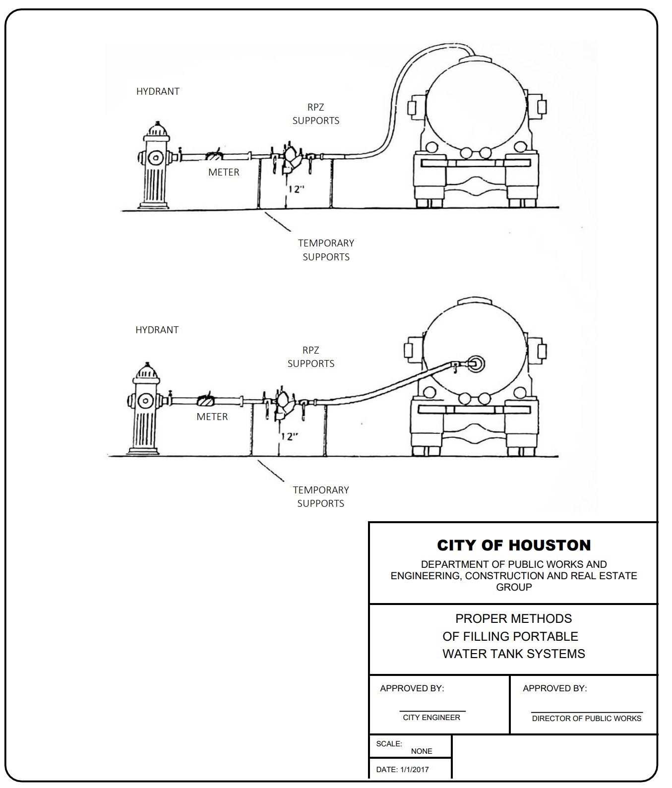 A black and white drawing of a vacuum truck attached to a fire hydrant.