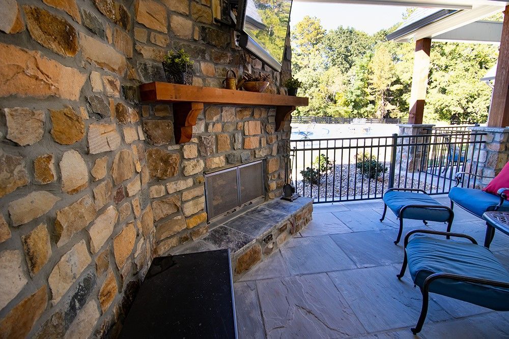 Outdoor Living Fireplace with Building VEneer