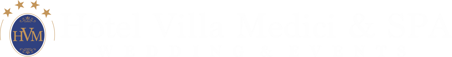 Un emblema circolare blu con le lettere HVM in oro, circondato da quattro piccole stelle dorate su sfondo bianco.