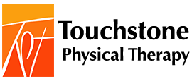 the logo for touchstone physical therapy is orange and black .