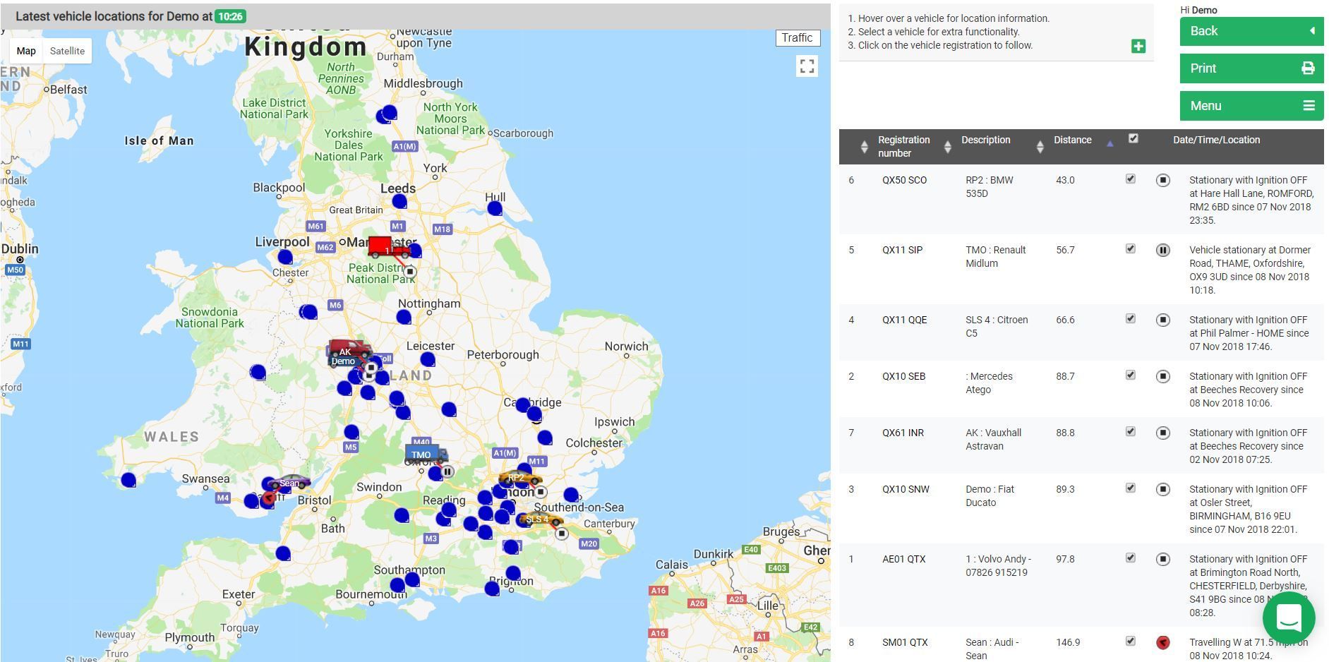 A computer screen shows a map of the united kingdom